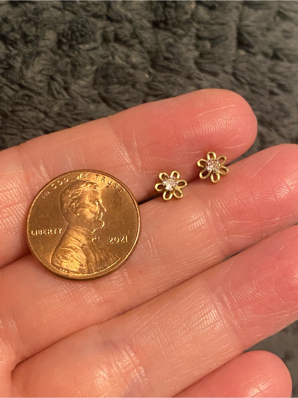 Gold Flower Stud Earrings with Clear Crystal Center - Women Jewelry